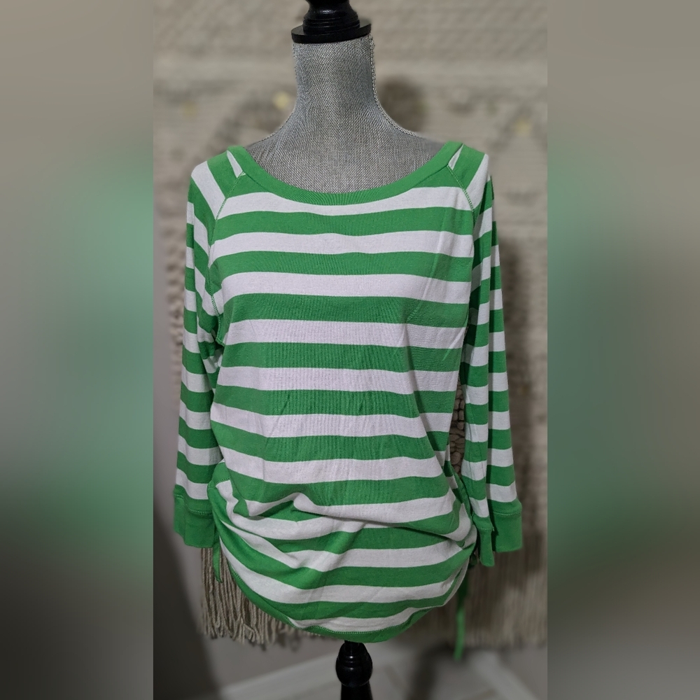 Ralph Lauren Green & White Striped Top Women's Large(5)
